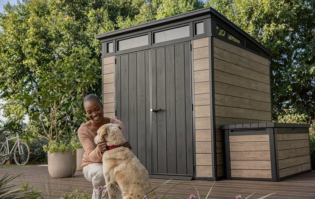 Keter Signature pent shed in a garden