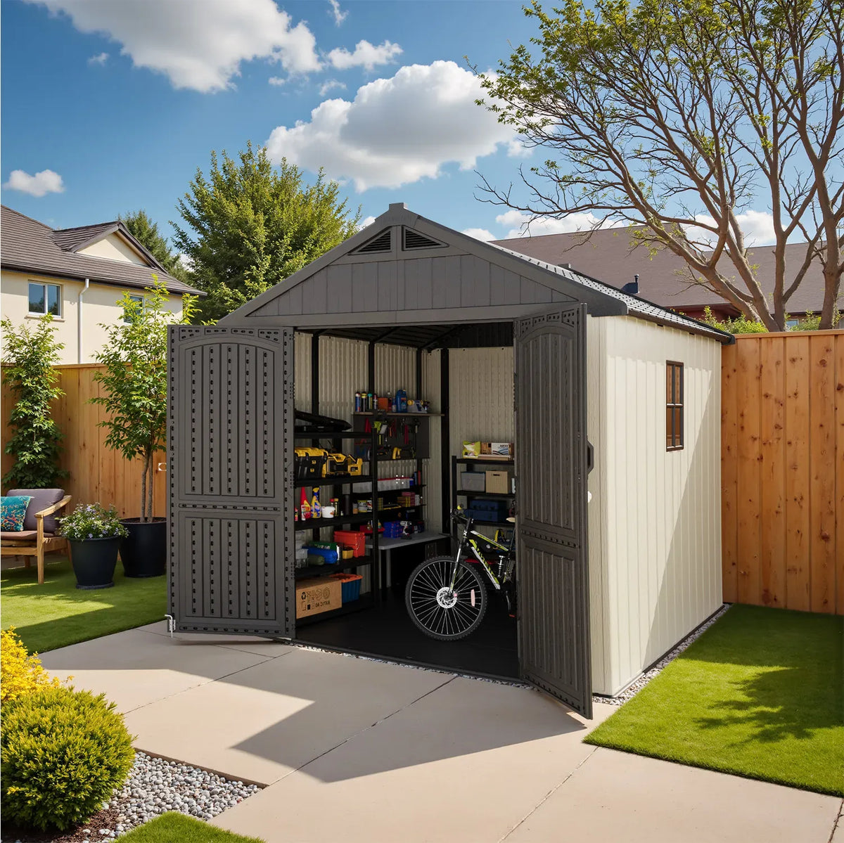 Patiowell 8x8 shed in a garden