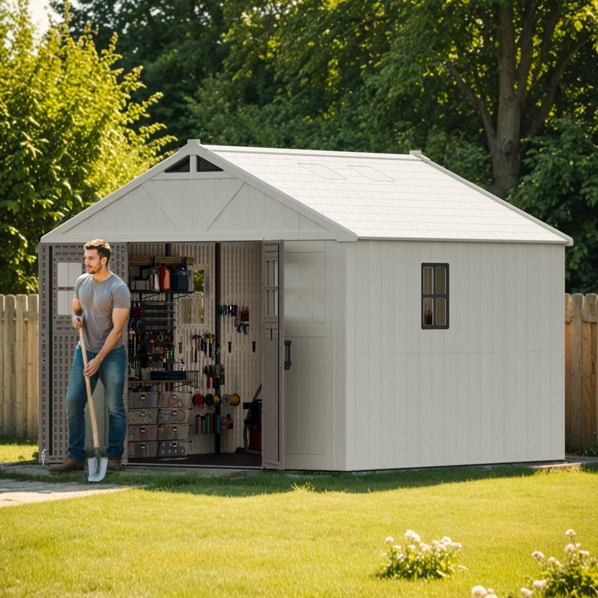 Patiowell 10x10 shed in a garden