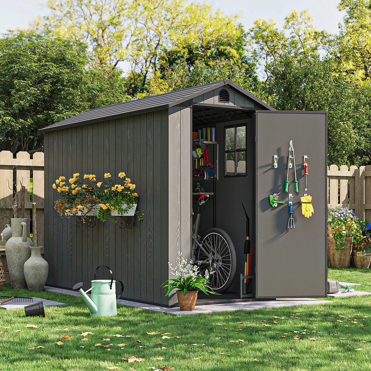 Patiowell 4x8 dark grey doors open