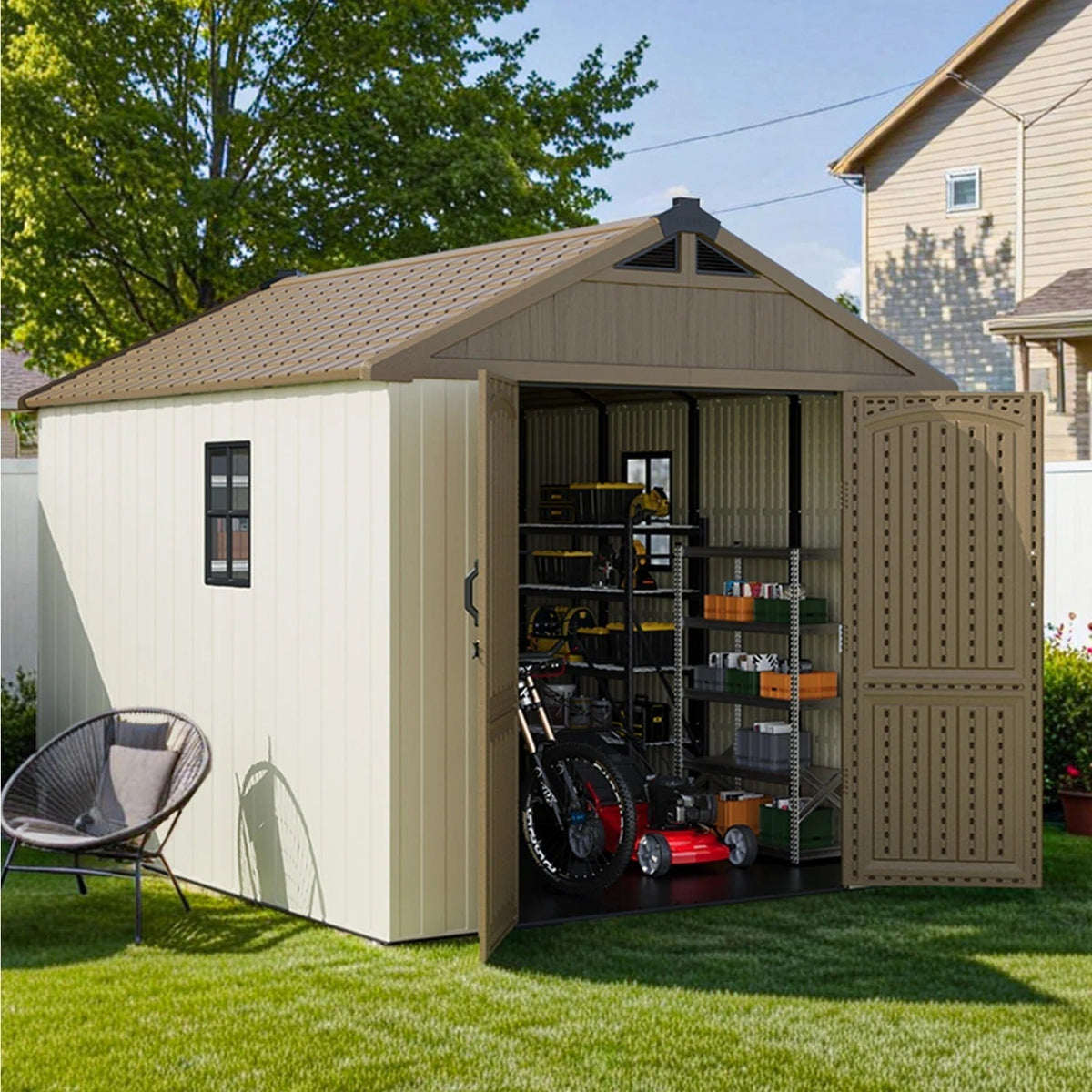 Patiowell 8x10 khaki shed doors open