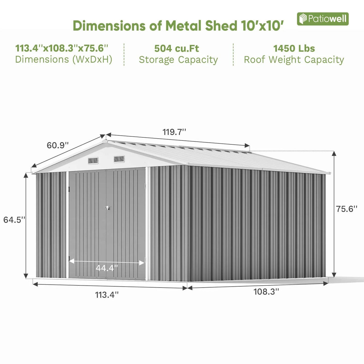 Patiowell 10x10 metal shed dimensions