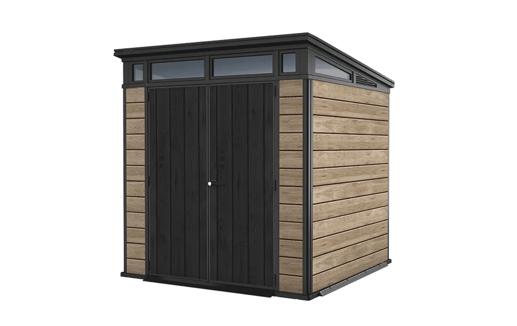 Keter Signature 7x7 pent shed in ashwood