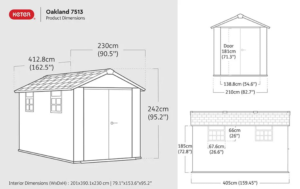 Keter Oakland 7.5x13 dimensions