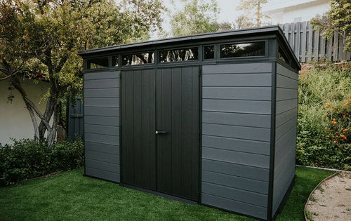Keter Cortina shed in a garden