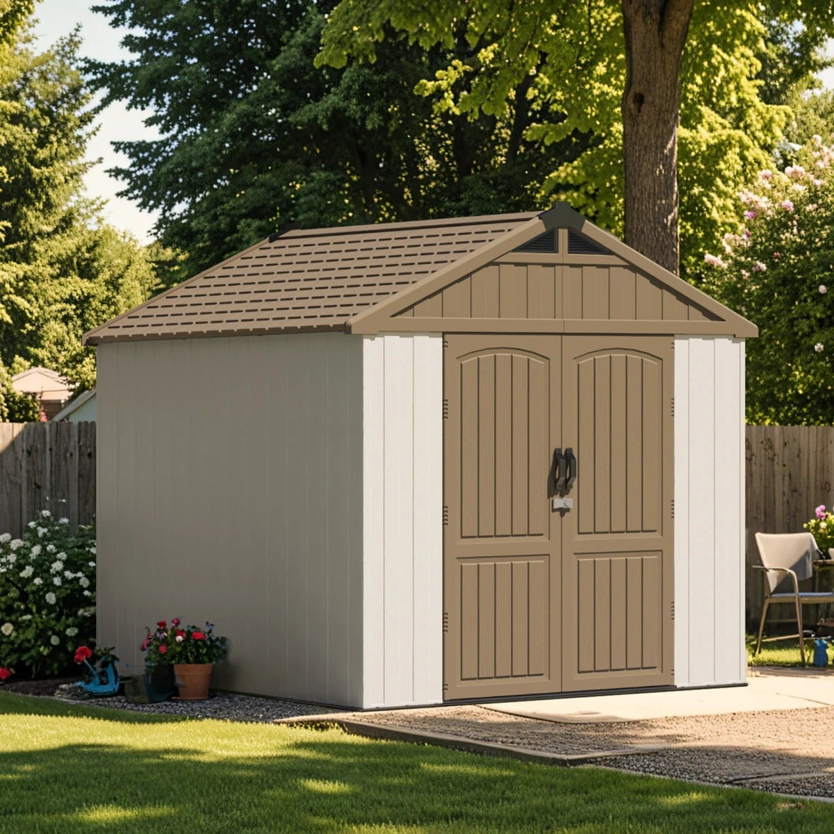 Patiowell 8x8 khaki shed closed