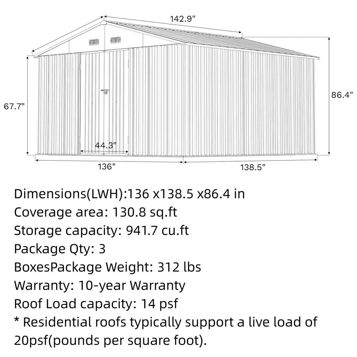 Patiowell 12x12 metal shed dimensions