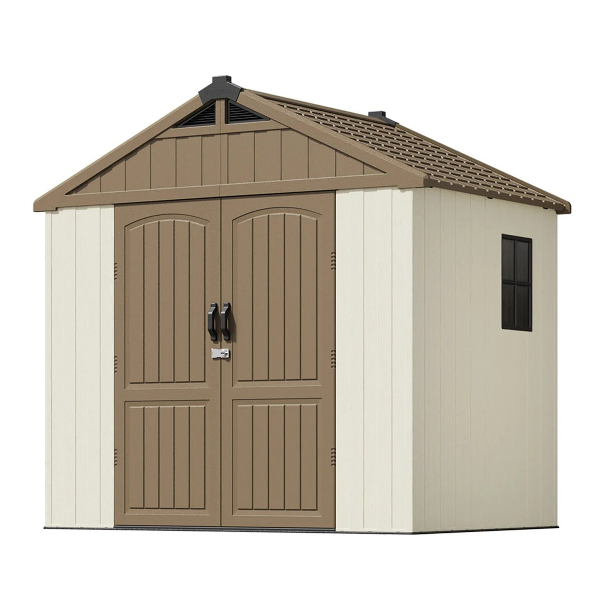 Patiowell Kick-it 8x6 shed in khaki and beige