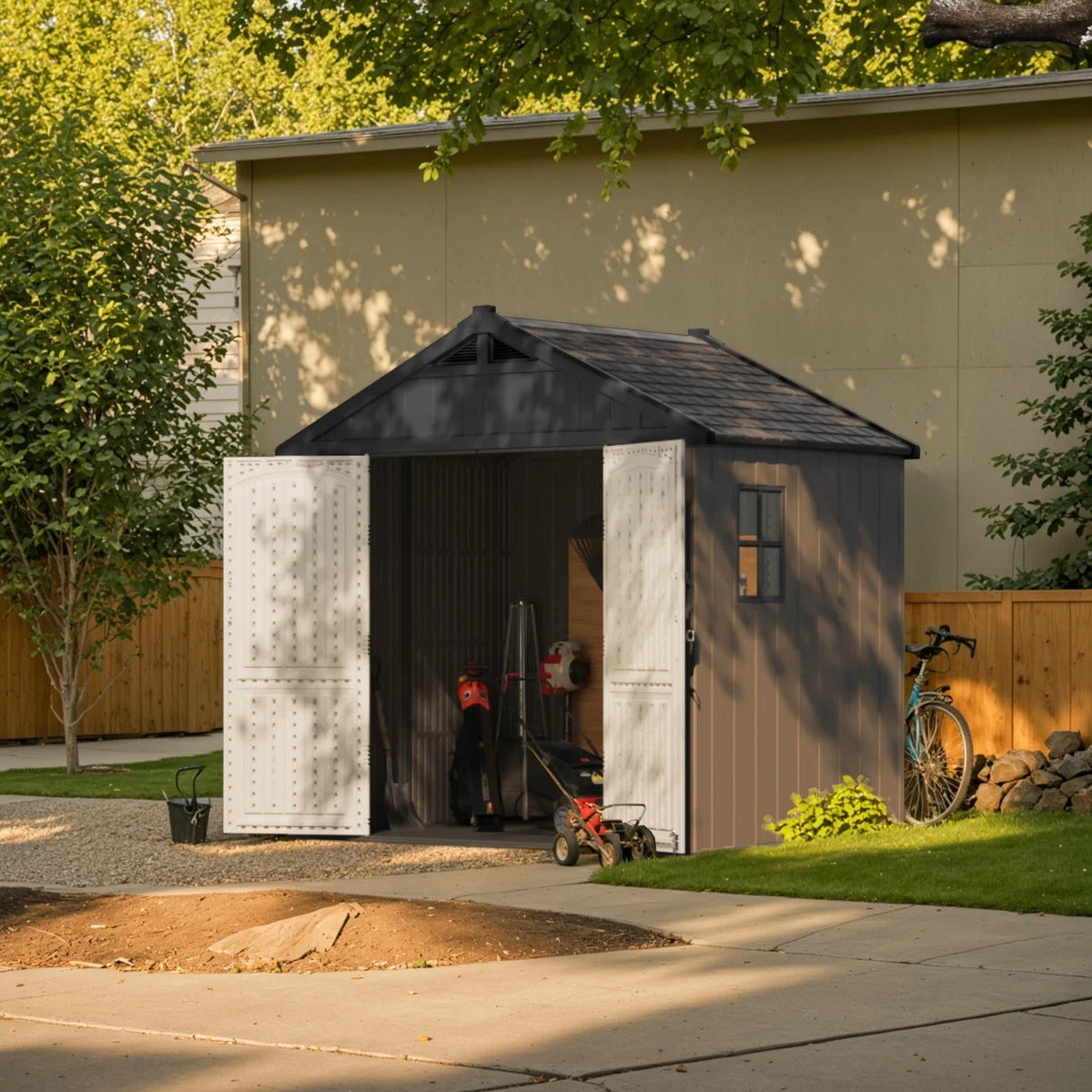 Patiowell 8x6 brown shed in a garden
