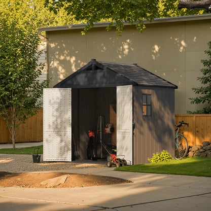 Patiowell 8x6 brown shed in a garden