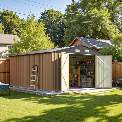 Patiowell 10x12 metal shed in a garden