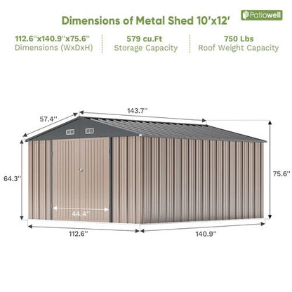 Patiowell 10x12 metal shed dimensions