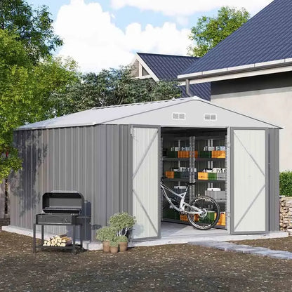 Patiowell 10x10 metal shed in a garden