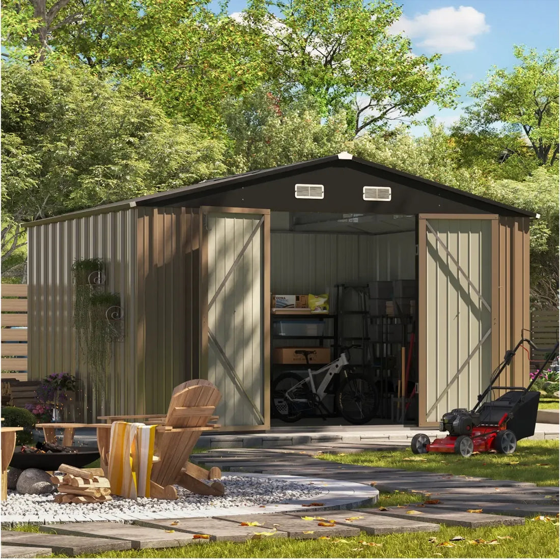 Patiowell 10x8 metal shed in a garden