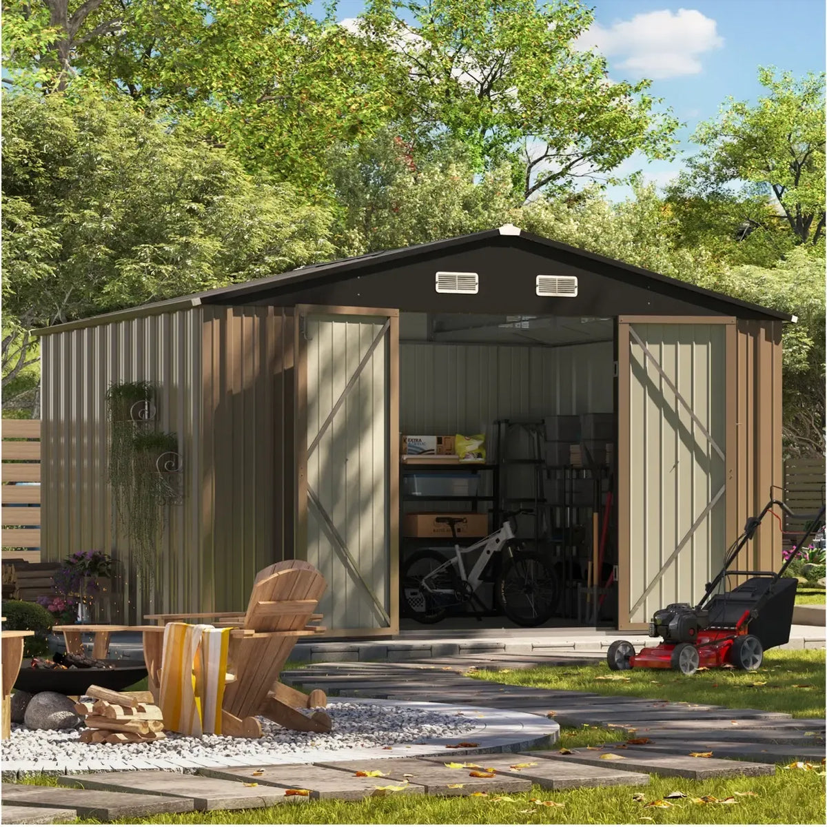 Patiowell 10x8 metal shed in a garden