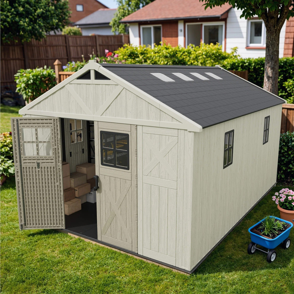 Patiowell 10x14 shed doors open