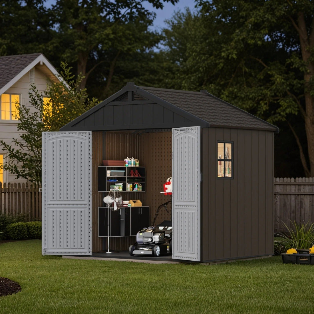 Patiowell 8x6 brown shed doors open