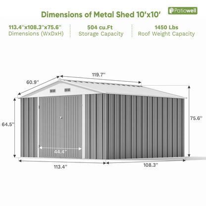 Patiowell 10x10 metal shed dimensions