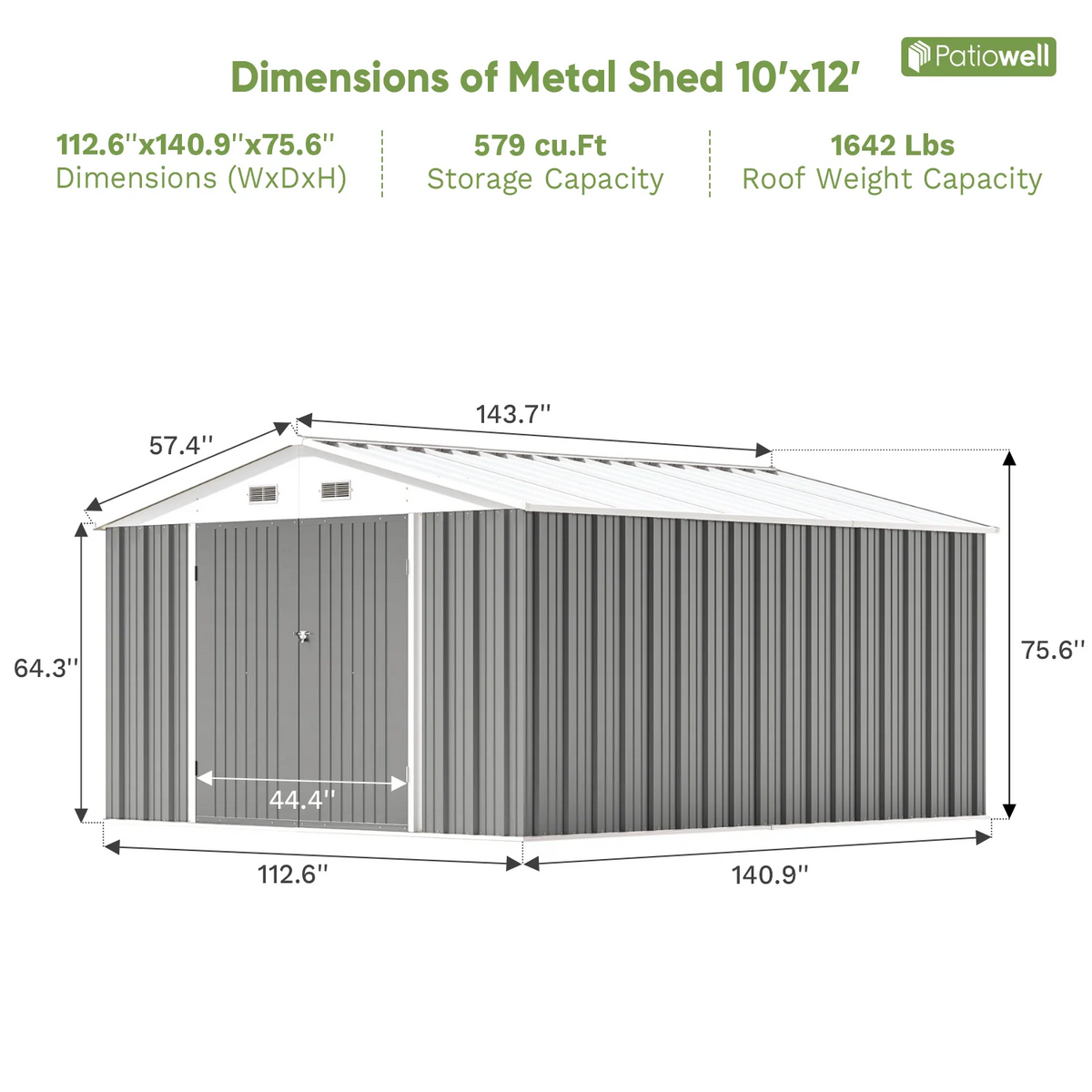 Patiowell 10x12 metal shed dimensions