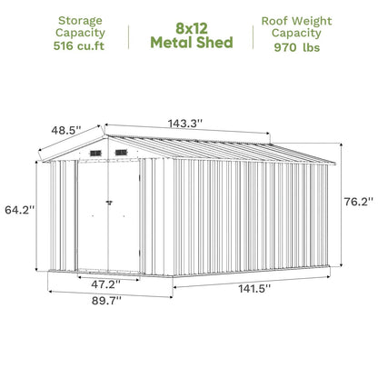 Patiowell 8x12 metal shed dimensions